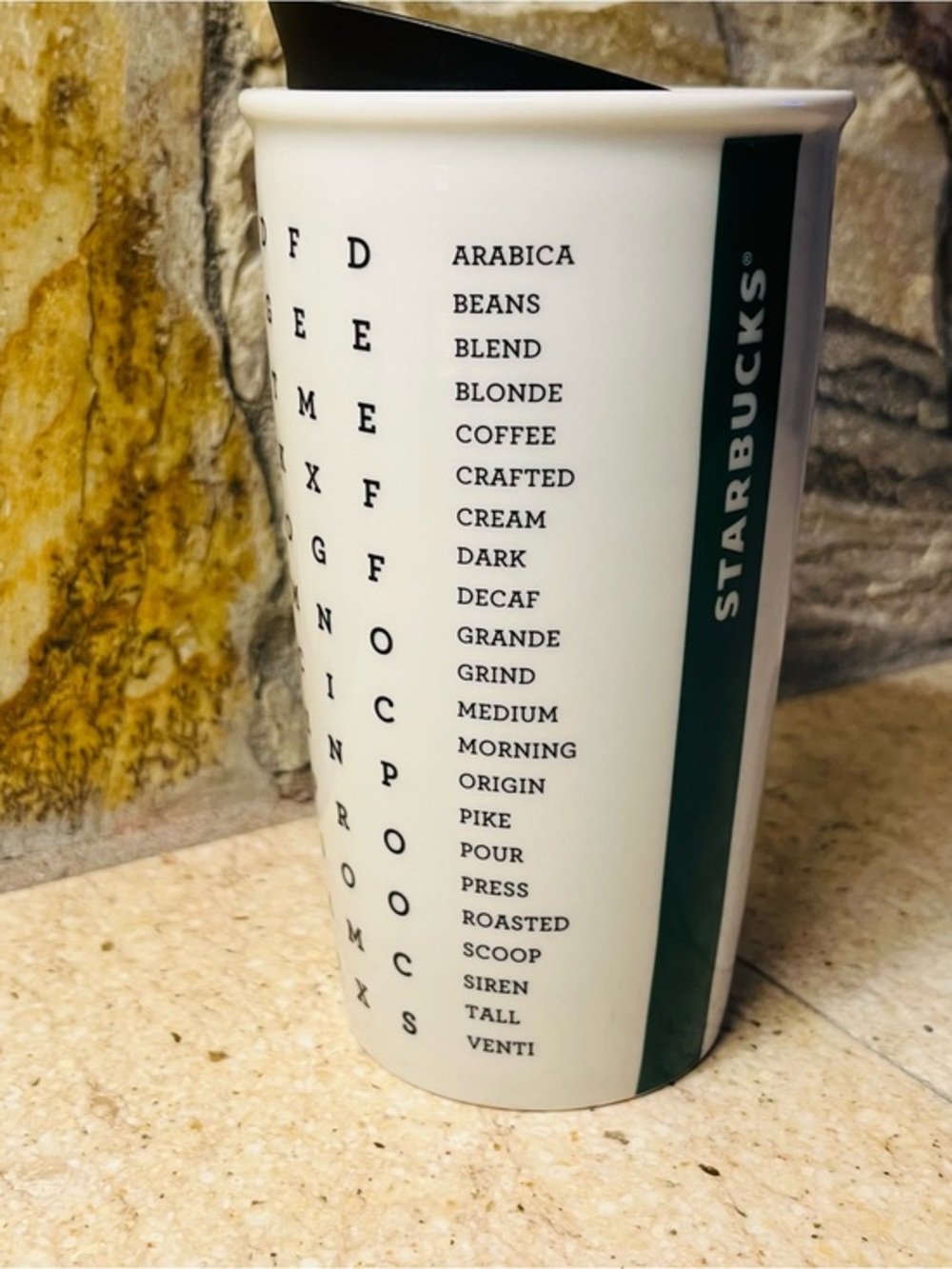 Vintage Starbucks White Word Search
Alphabet Crossword Traveler Mug 12 oz 2016